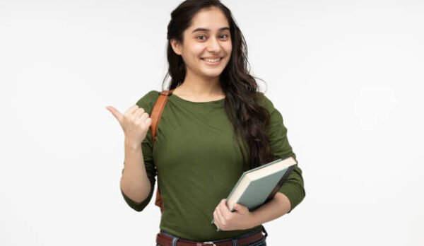 university student in white background, stock photo