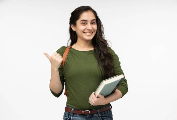 university student in white background, stock photo